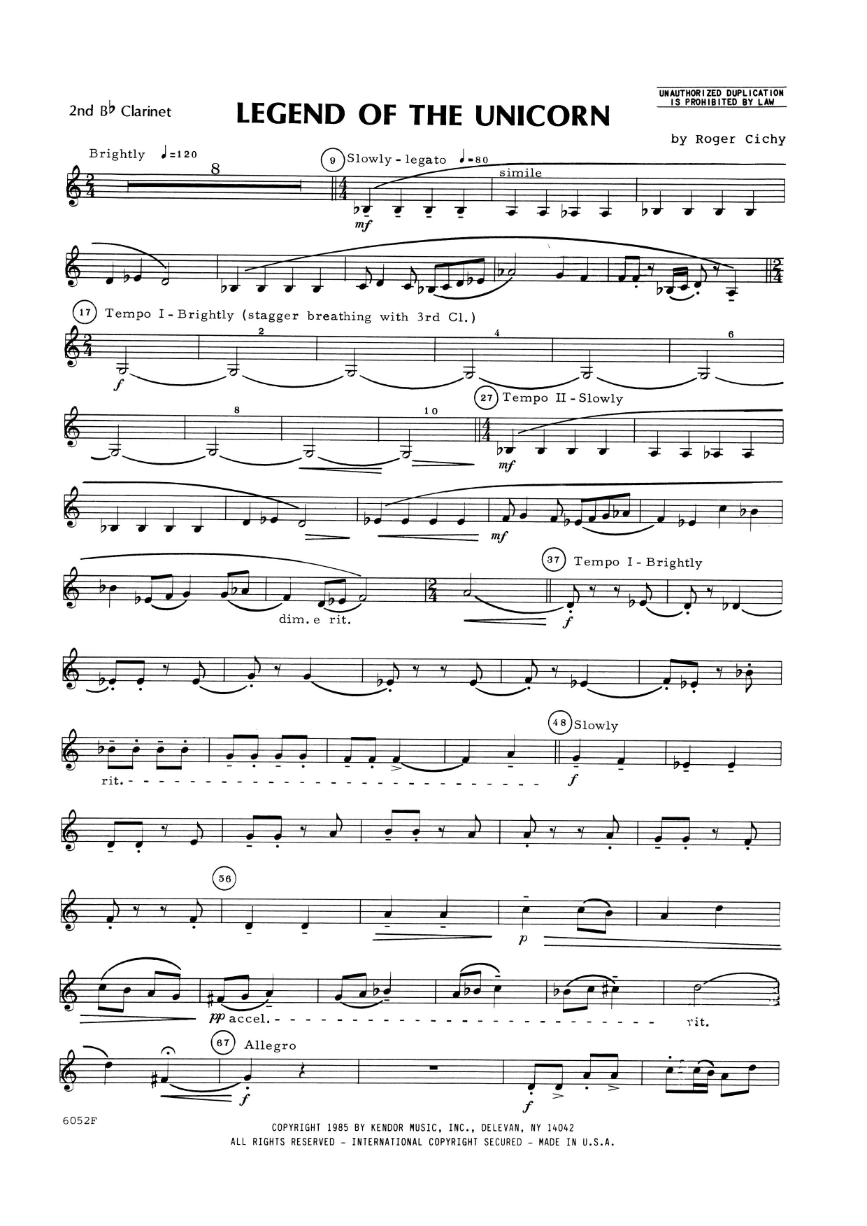 Download Roger Cichy Legend Of The Unicorn - 2nd Bb Clarinet Sheet Music
