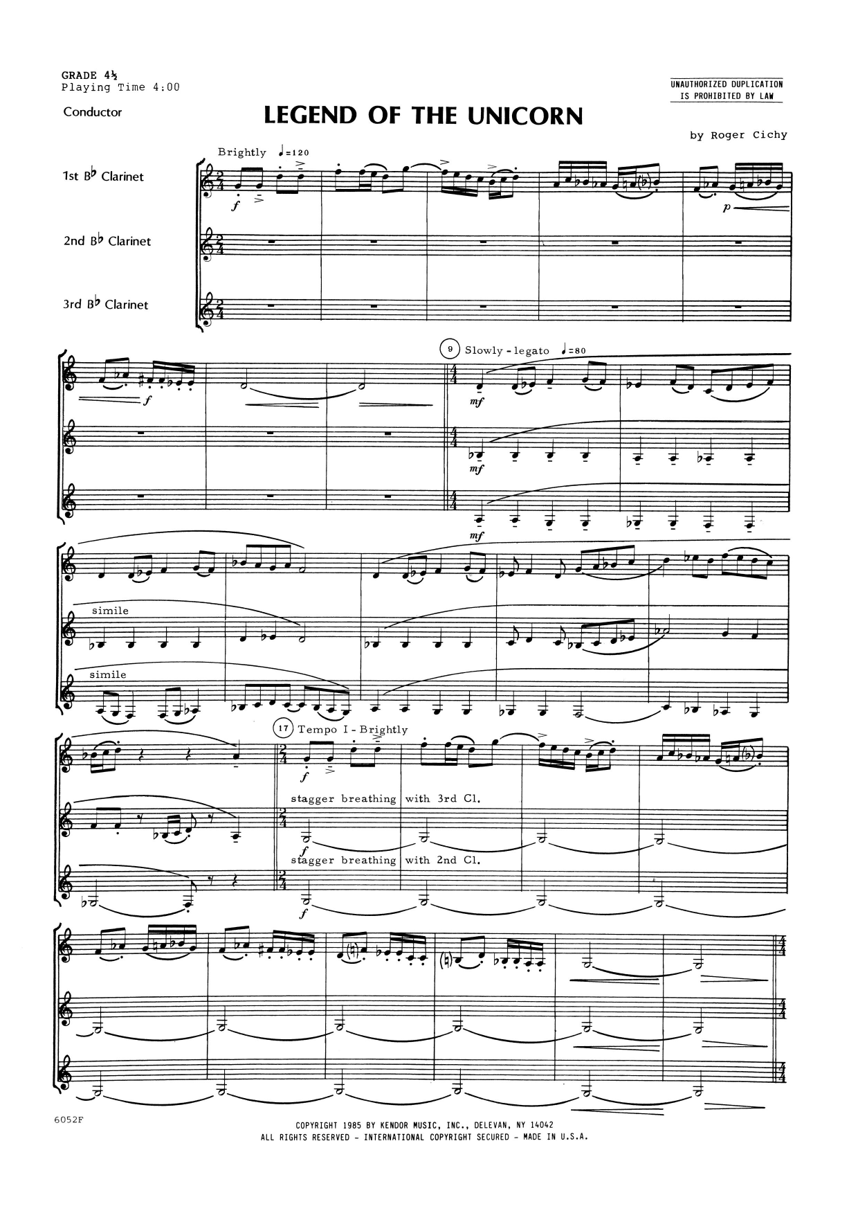 Download Roger Cichy Legend Of The Unicorn - Full Score Sheet Music