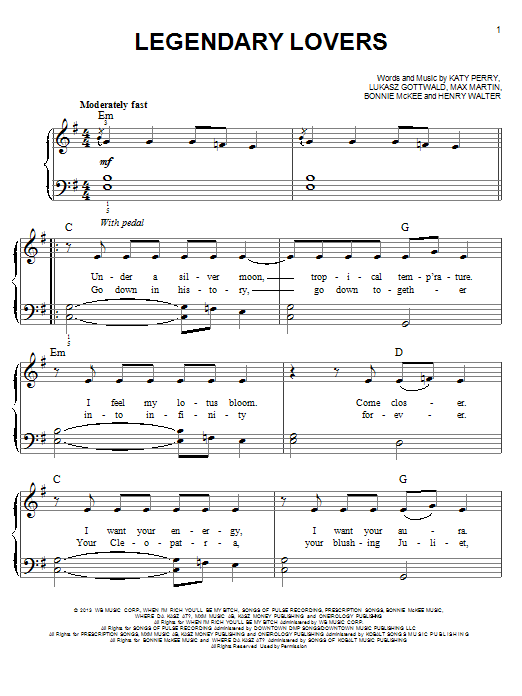 Download Katy Perry Legendary Lovers Sheet Music
