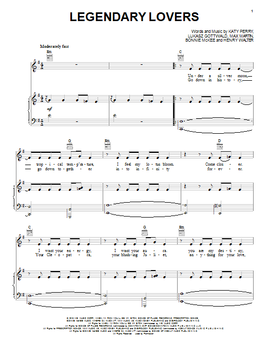 Download Katy Perry Legendary Lovers Sheet Music