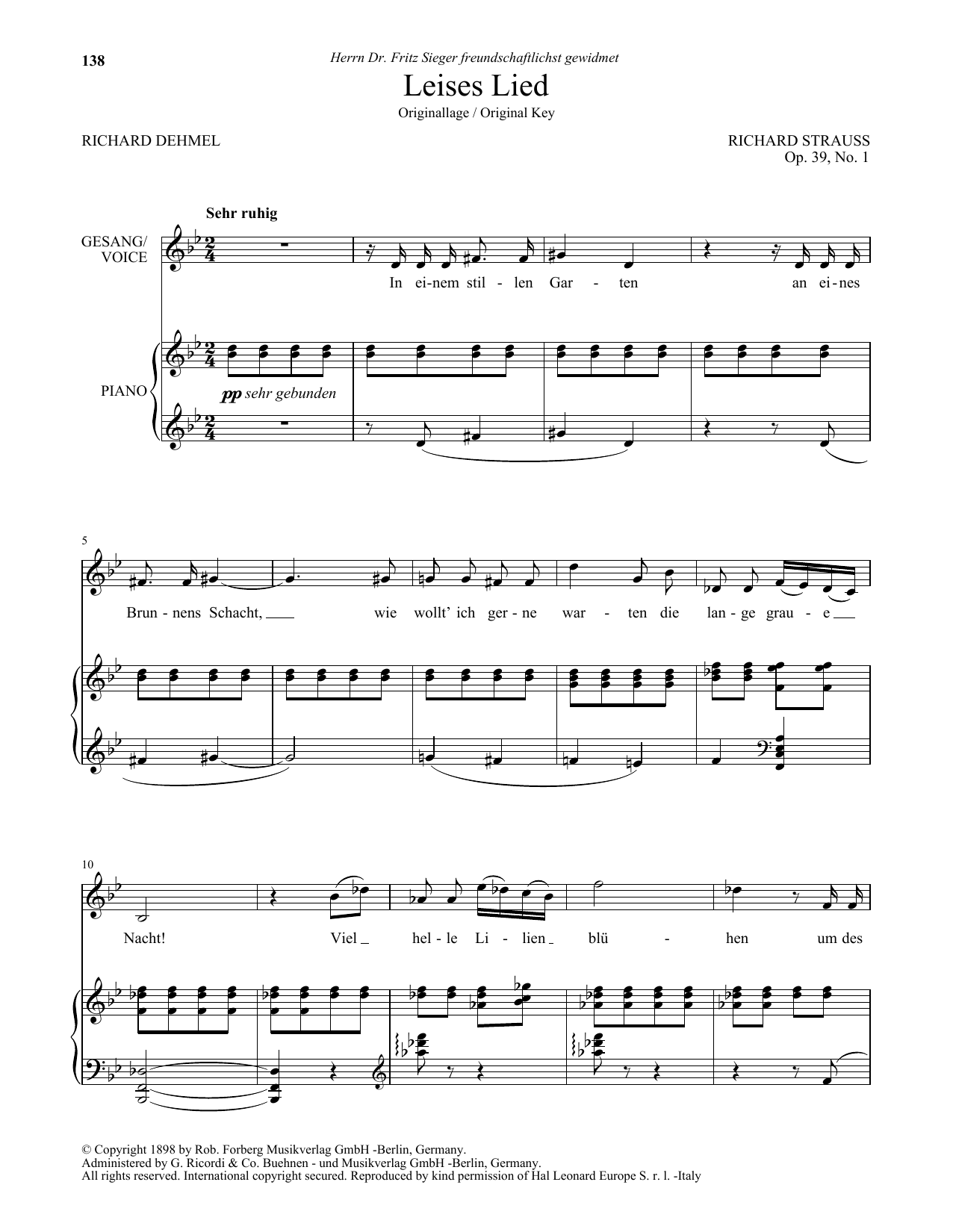 Download Richard Strauss Leises Lied (High Voice) Sheet Music