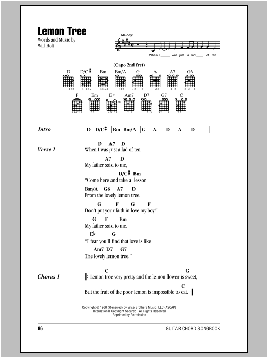 Download Peter, Paul & Mary Lemon Tree Sheet Music