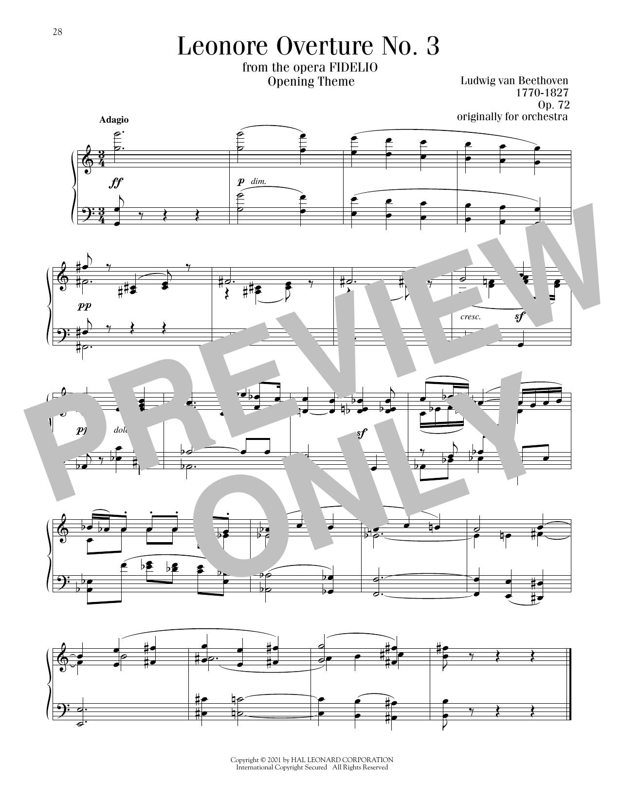 Ludwig van Beethoven Leonore Overture No. 3 sheet music notes printable PDF score