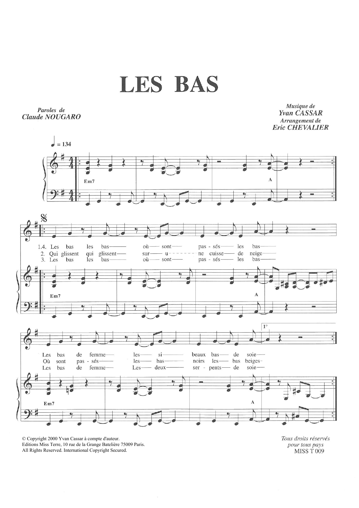 Download Claude Nougaro Les Bas Sheet Music