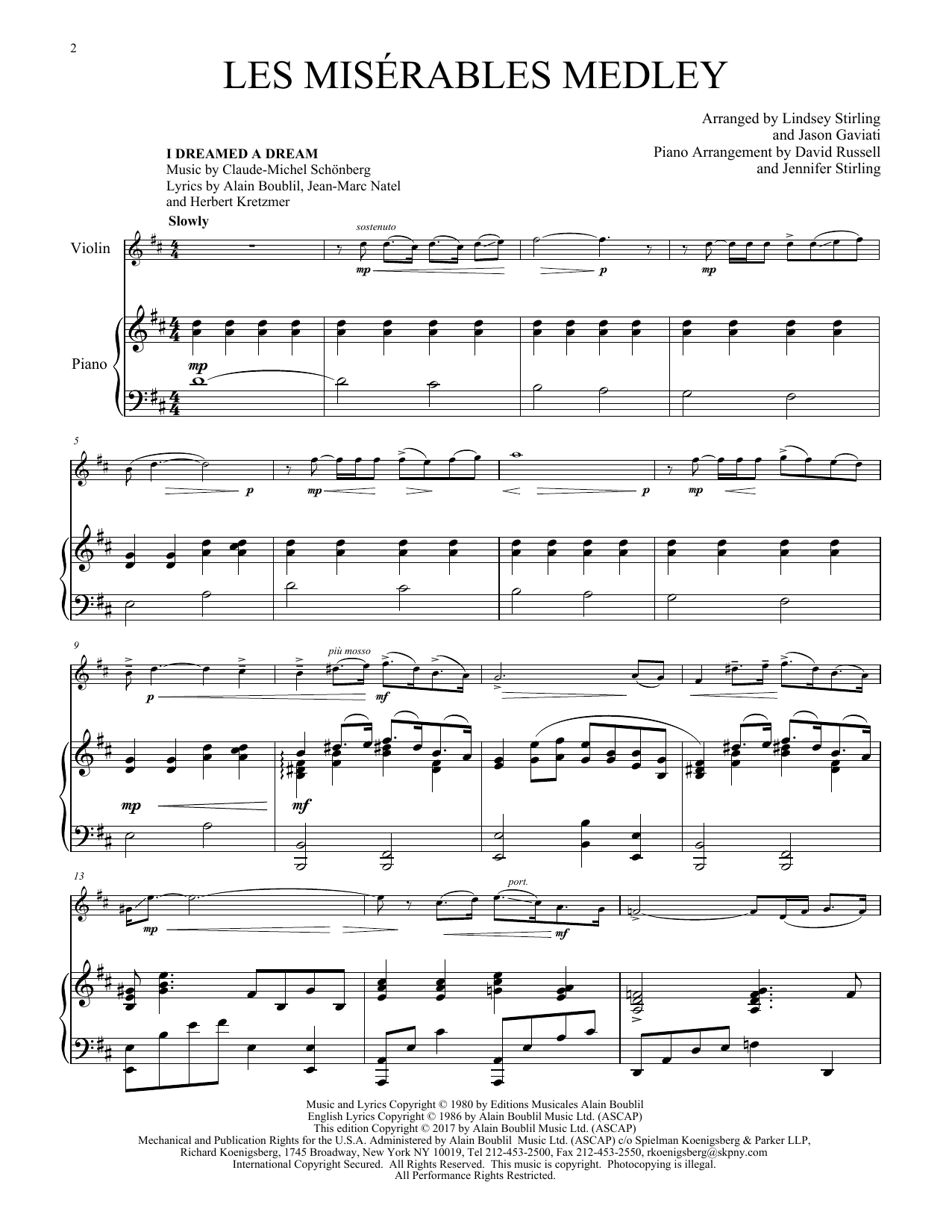Download Lindsey Stirling Les Misérables Medley Sheet Music