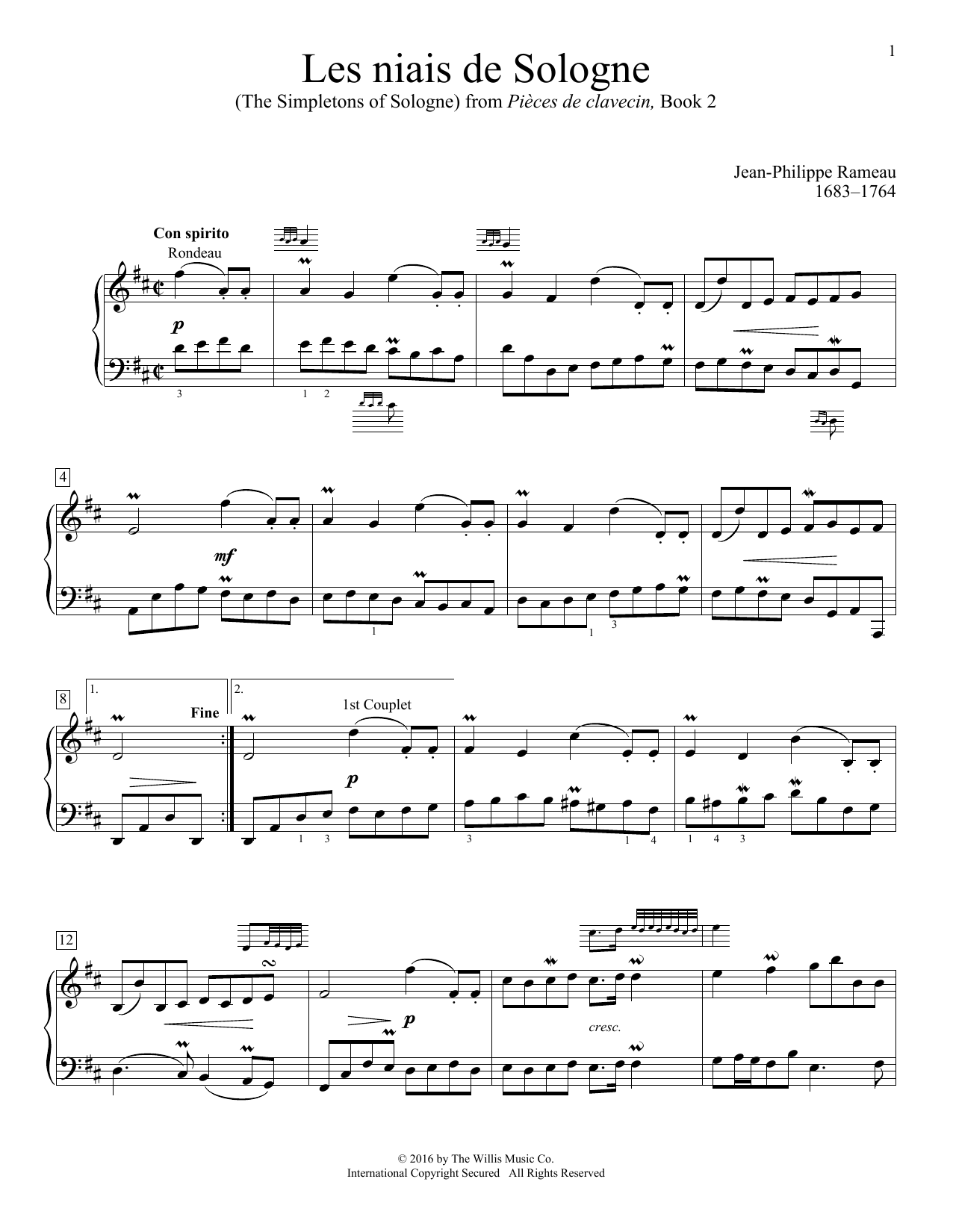 Download Jean-Philippe Rameau Les niais de Sologne (The Simpletons Of Sheet Music