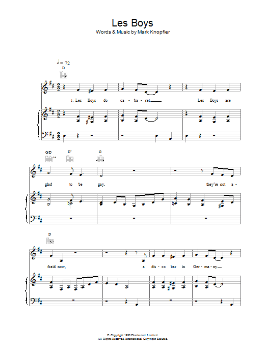 Dire Straits Les Boys sheet music notes printable PDF score