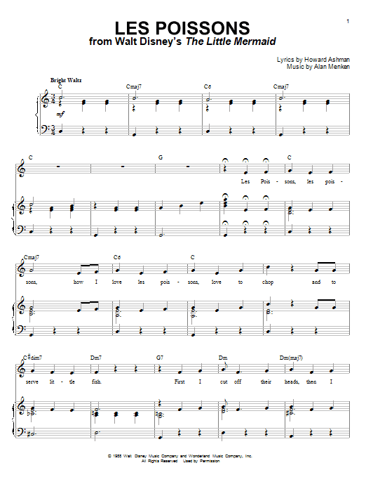 Alan Menken Les Poissons (from The Little Mermaid) sheet music notes printable PDF score