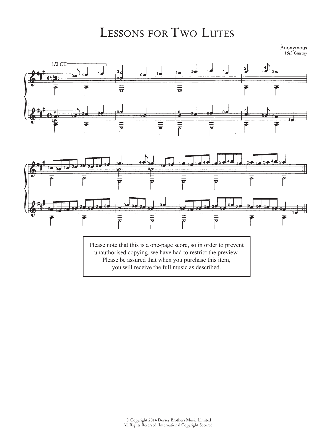 Download Anonymous Lessons For Two Lutes Sheet Music