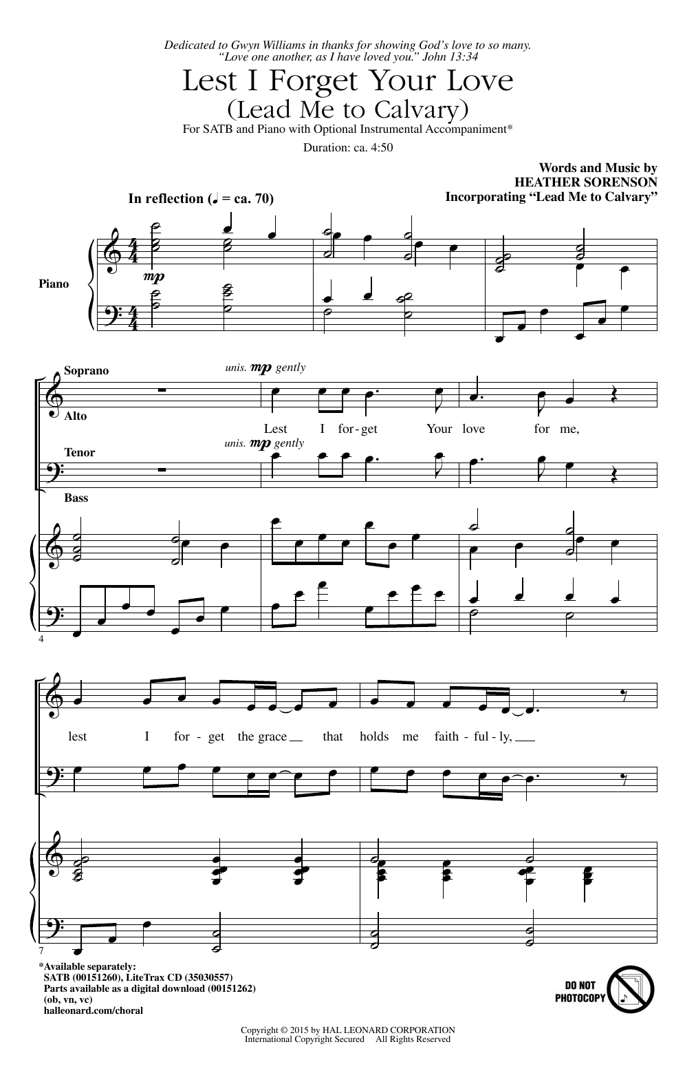 Download Heather Sorenson Lest I Forget Your Love (Lead Me To Cal Sheet Music
