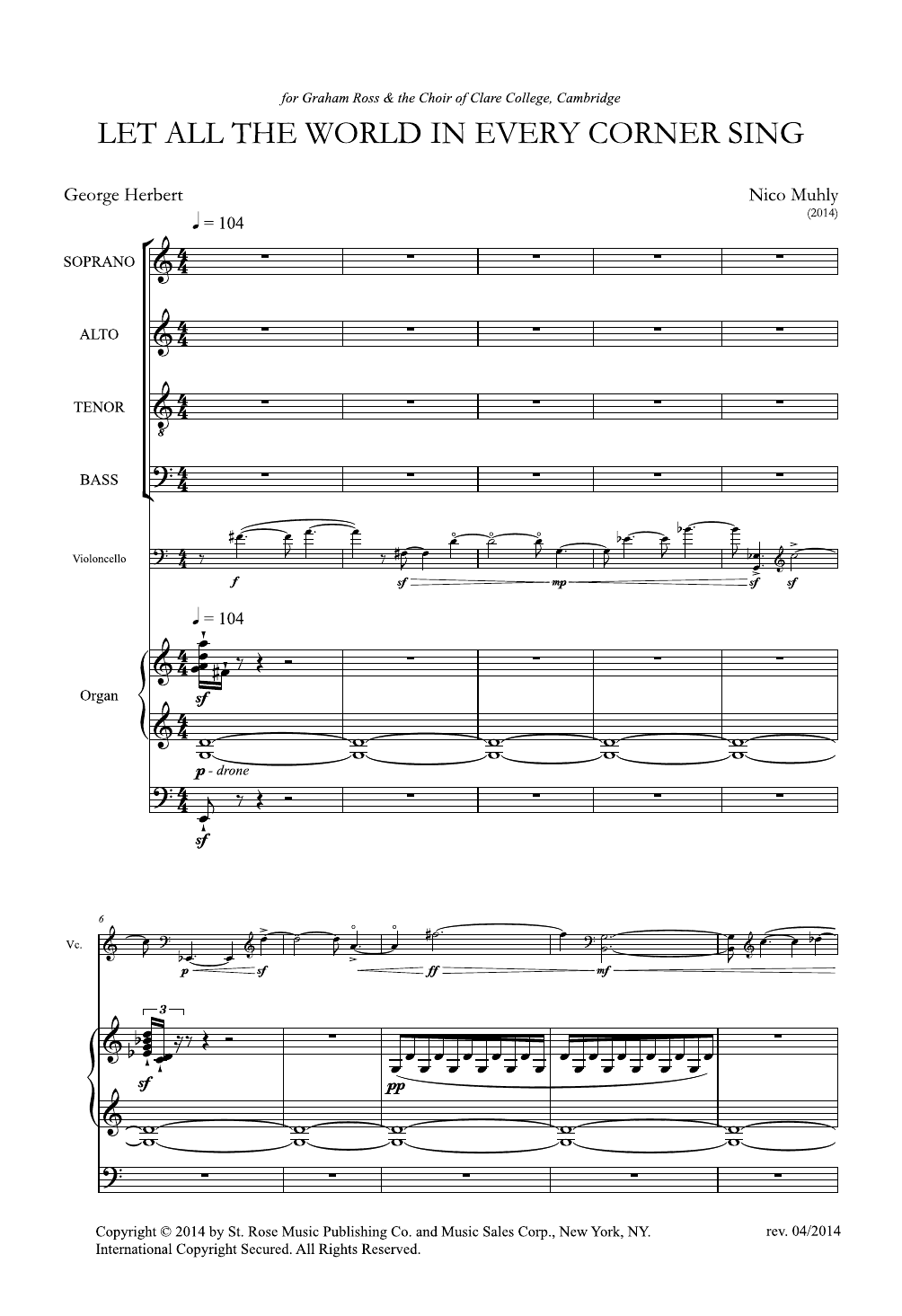 Download Nico Muhly Let All The World In Every Corner Sing Sheet Music