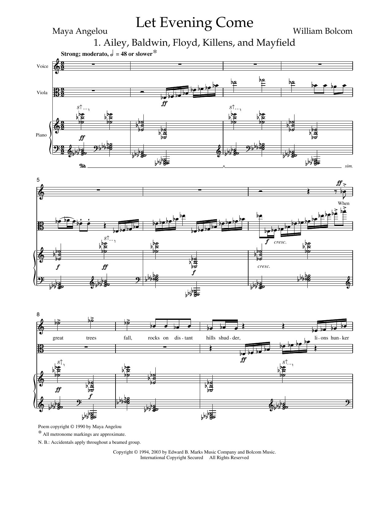 Download William Bolcom Let Evening Come (for soprano, viola an Sheet Music