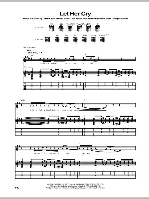 Download Hootie & The Blowfish Let Her Cry Sheet Music