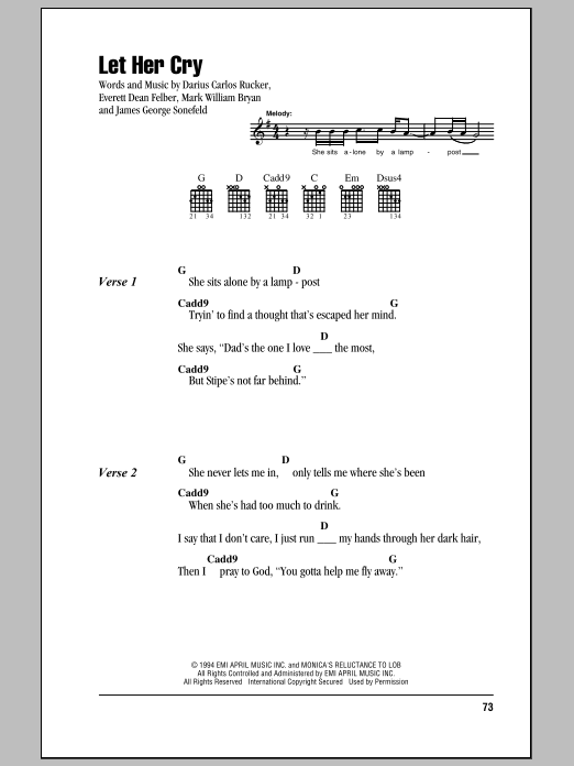 Download Hootie & The Blowfish Let Her Cry Sheet Music