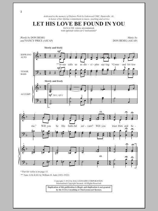 Download Don Besig Let His Love Be Found In You Sheet Music