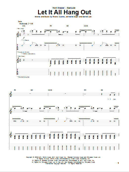 Download Weezer Let It All Hang Out Sheet Music