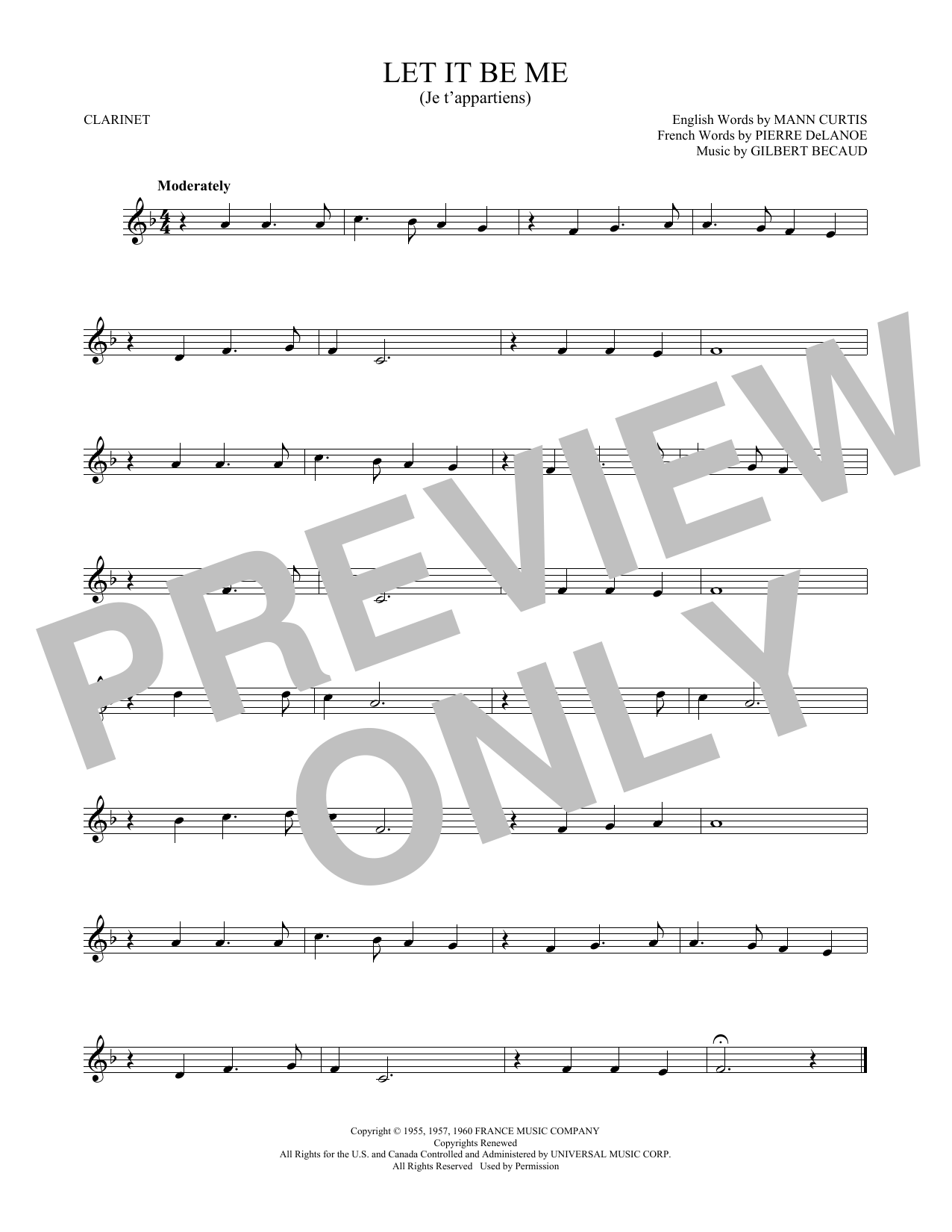 Download Everly Brothers Let It Be Me (Je T'appartiens) Sheet Music