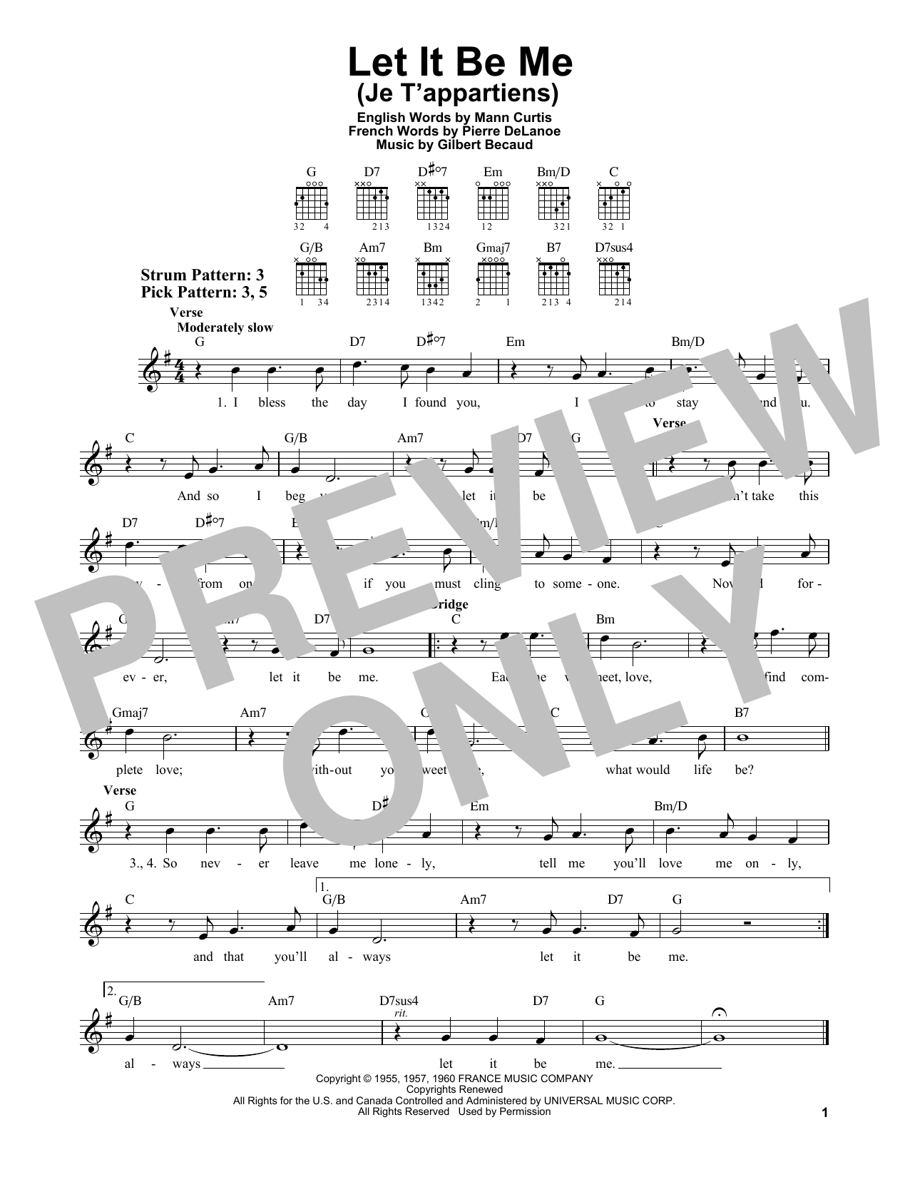 Download Gilbert Becaud Let It Be Me (Je T'appartiens) Sheet Music