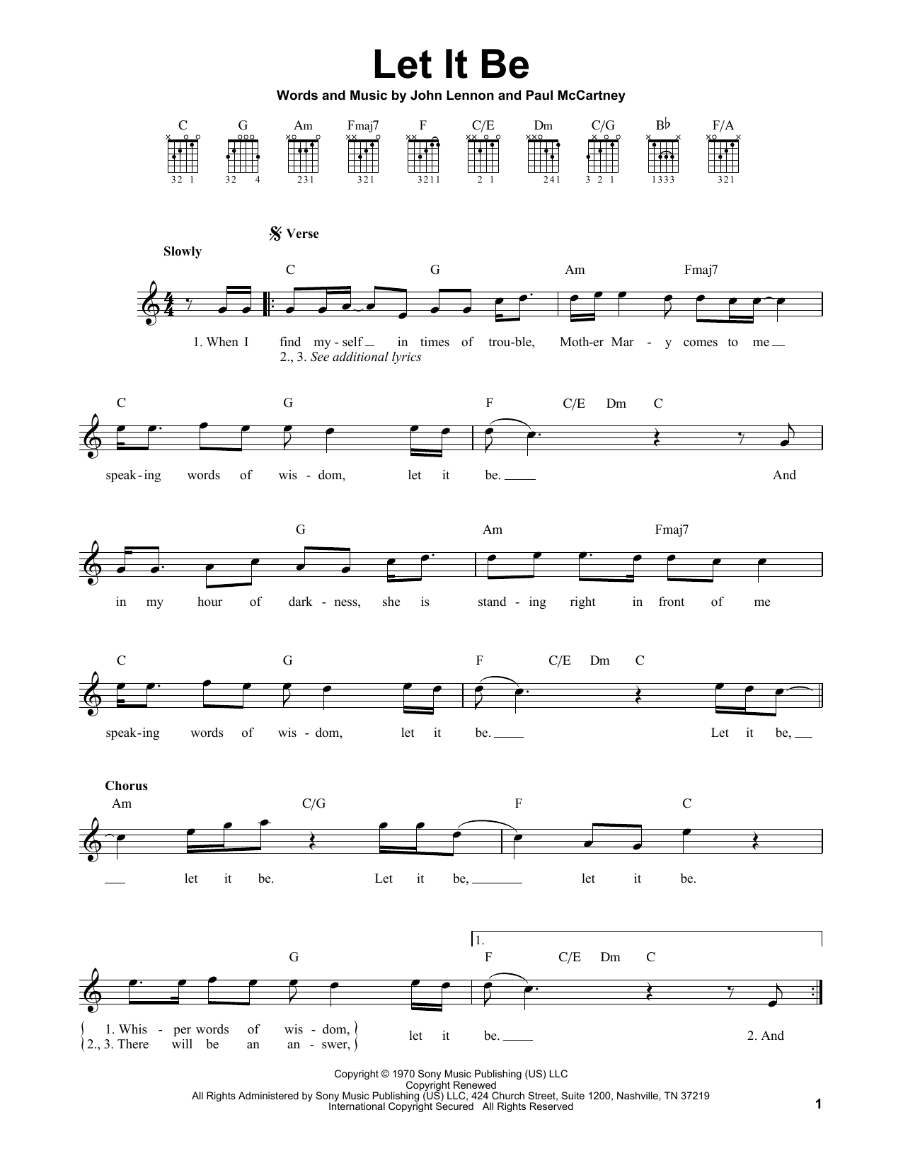 The Beatles Let It Be sheet music notes printable PDF score