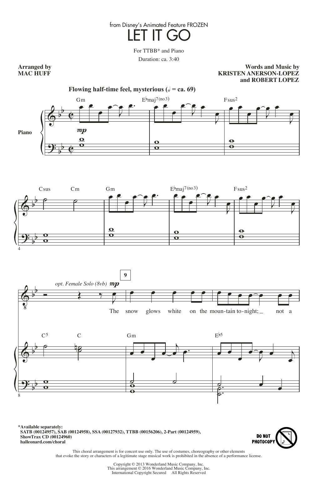 Download Idina Menzel Let It Go (from Frozen) (arr. Mac Huff) Sheet Music