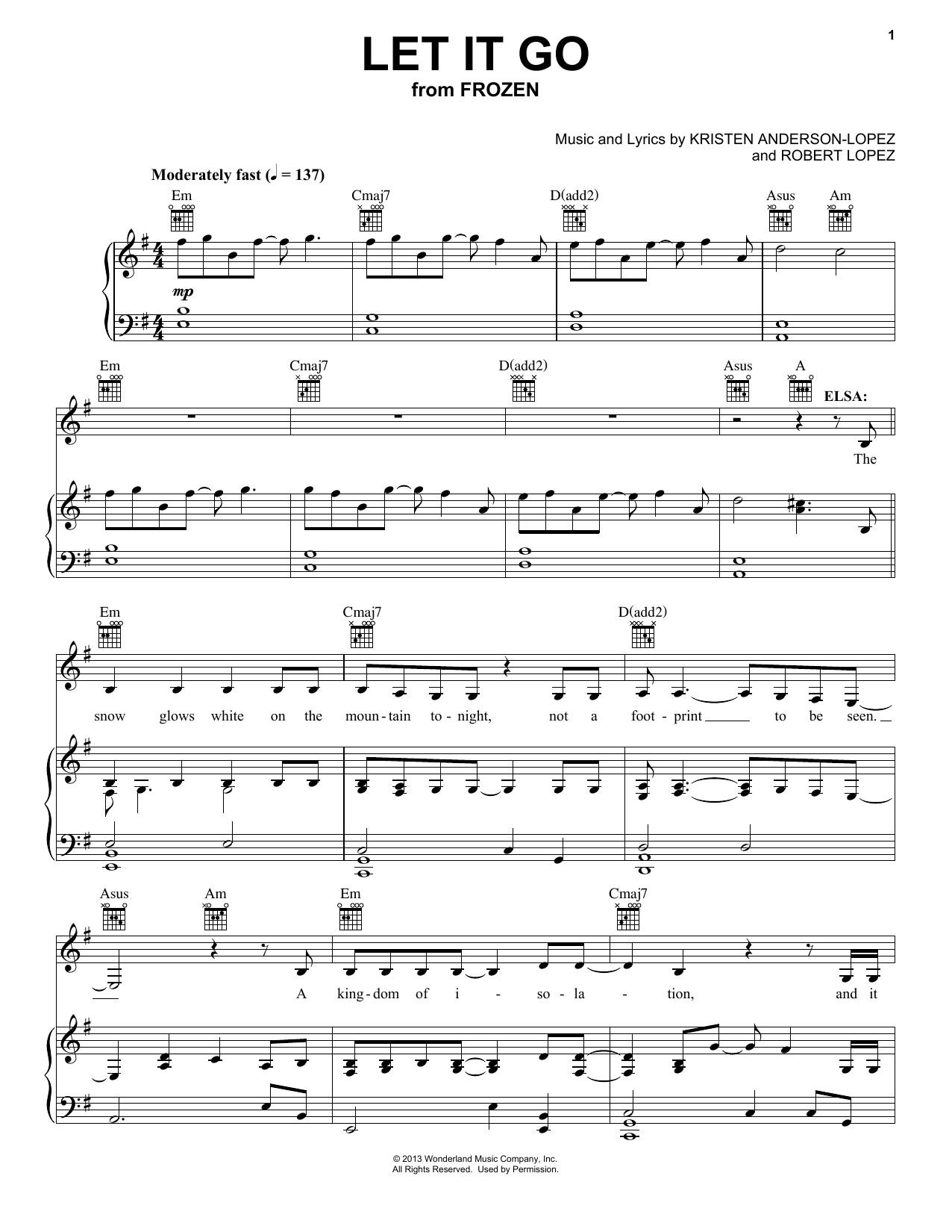 Download Idina Menzel Let It Go (from Frozen) Sheet Music