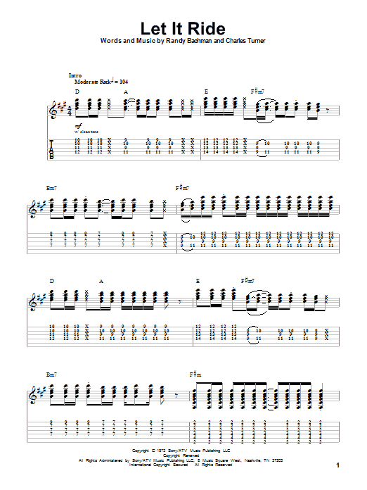 Download Bachman-Turner Overdrive Let It Ride Sheet Music