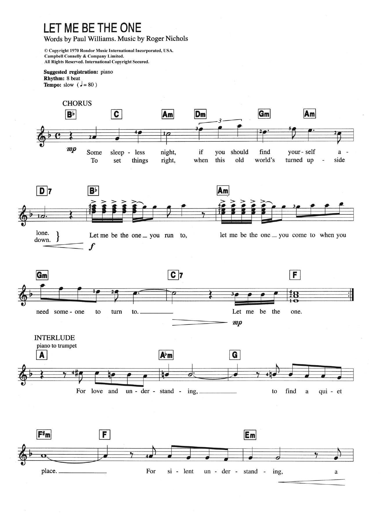 Download Carpenters Let Me Be The One Sheet Music