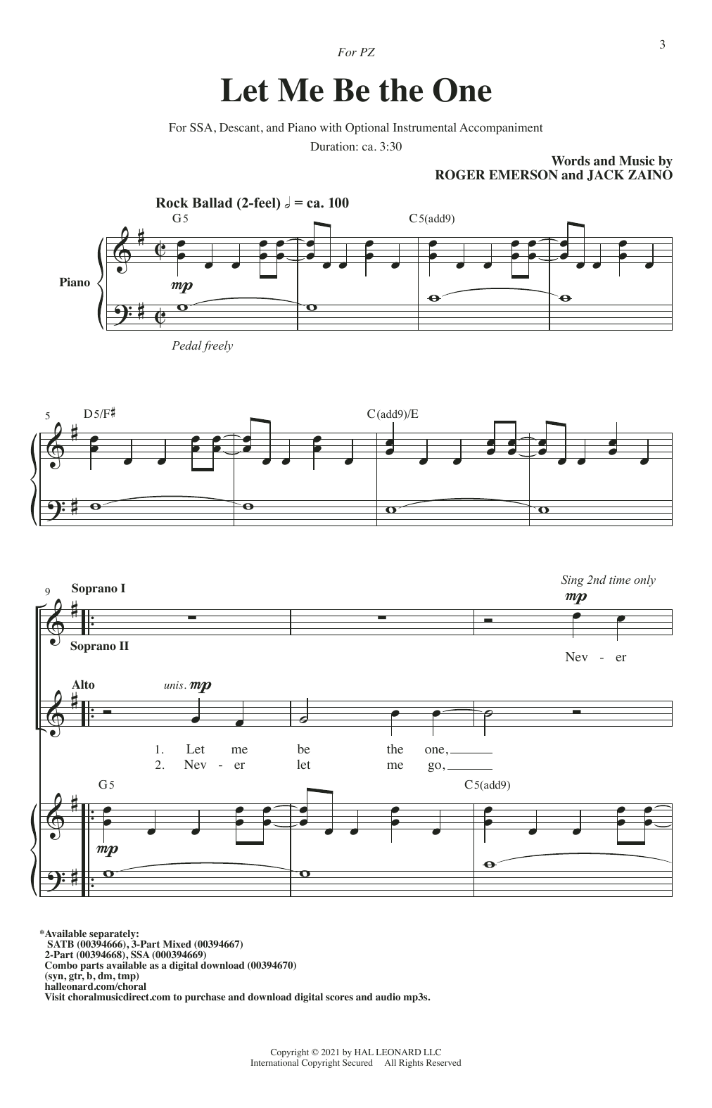 Download Roger Emerson & Jack Zaino Let Me Be The One Sheet Music