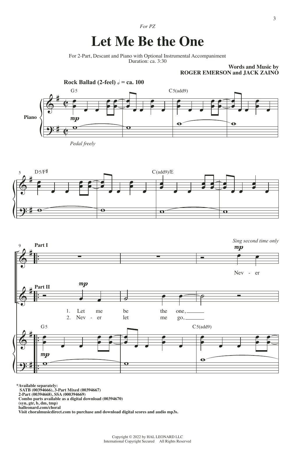 Download Roger Emerson & Jack Zaino Let Me Be The One Sheet Music