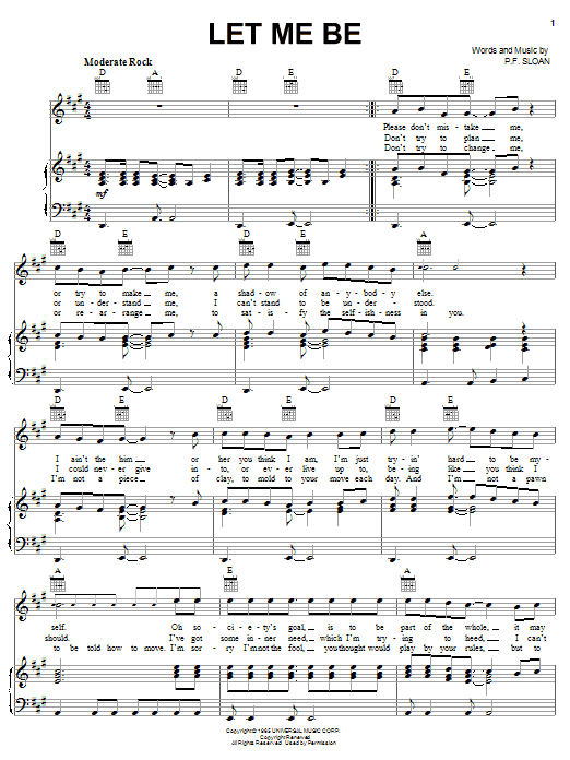 Download The Turtles Let Me Be Sheet Music