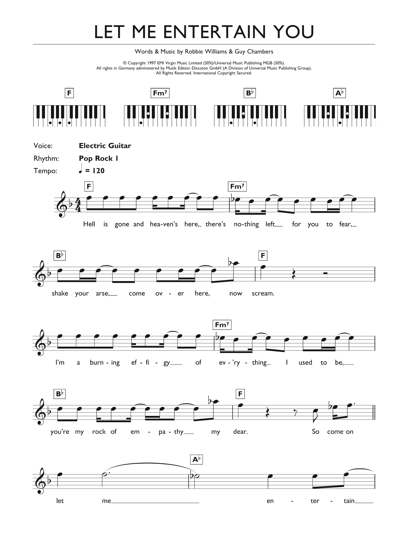 Download Robbie Williams Let Me Entertain You Sheet Music