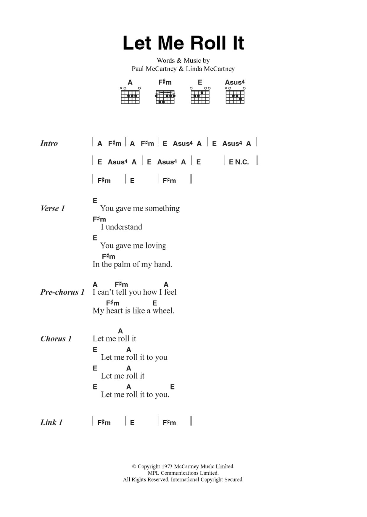 Download Wings Let Me Roll It Sheet Music