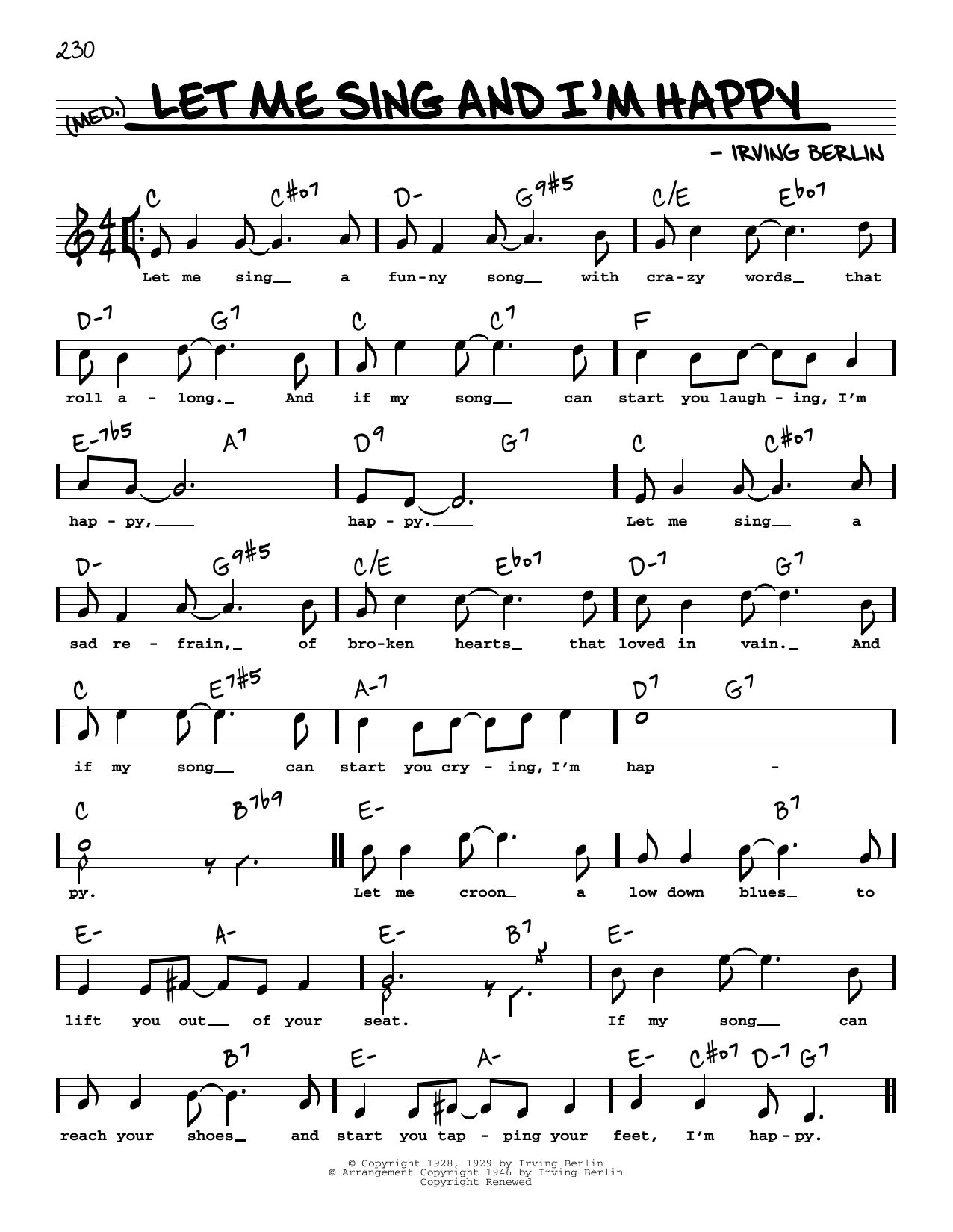 Download Irving Berlin Let Me Sing And I'm Happy (High Voice) Sheet Music