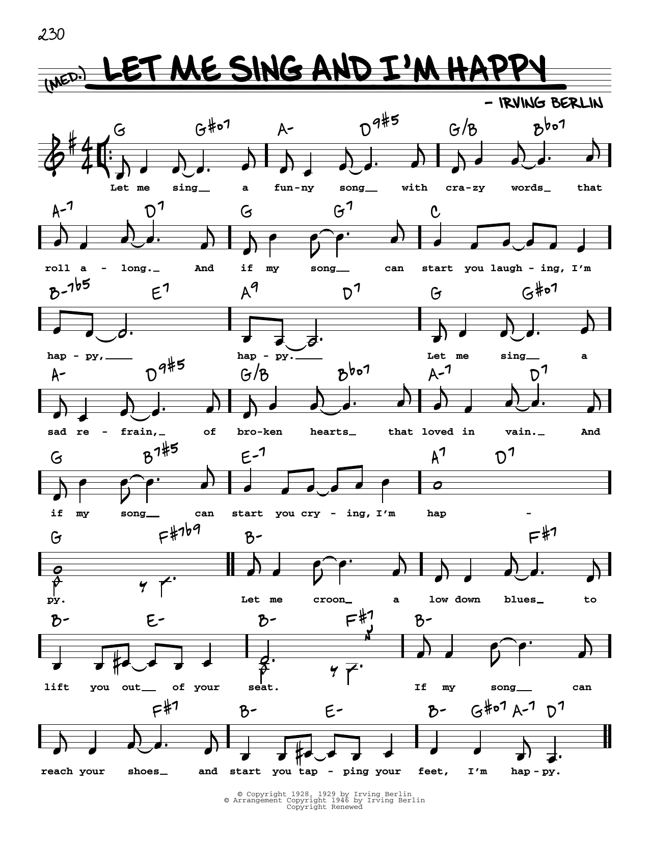 Download Irving Berlin Let Me Sing And I'm Happy (Low Voice) Sheet Music