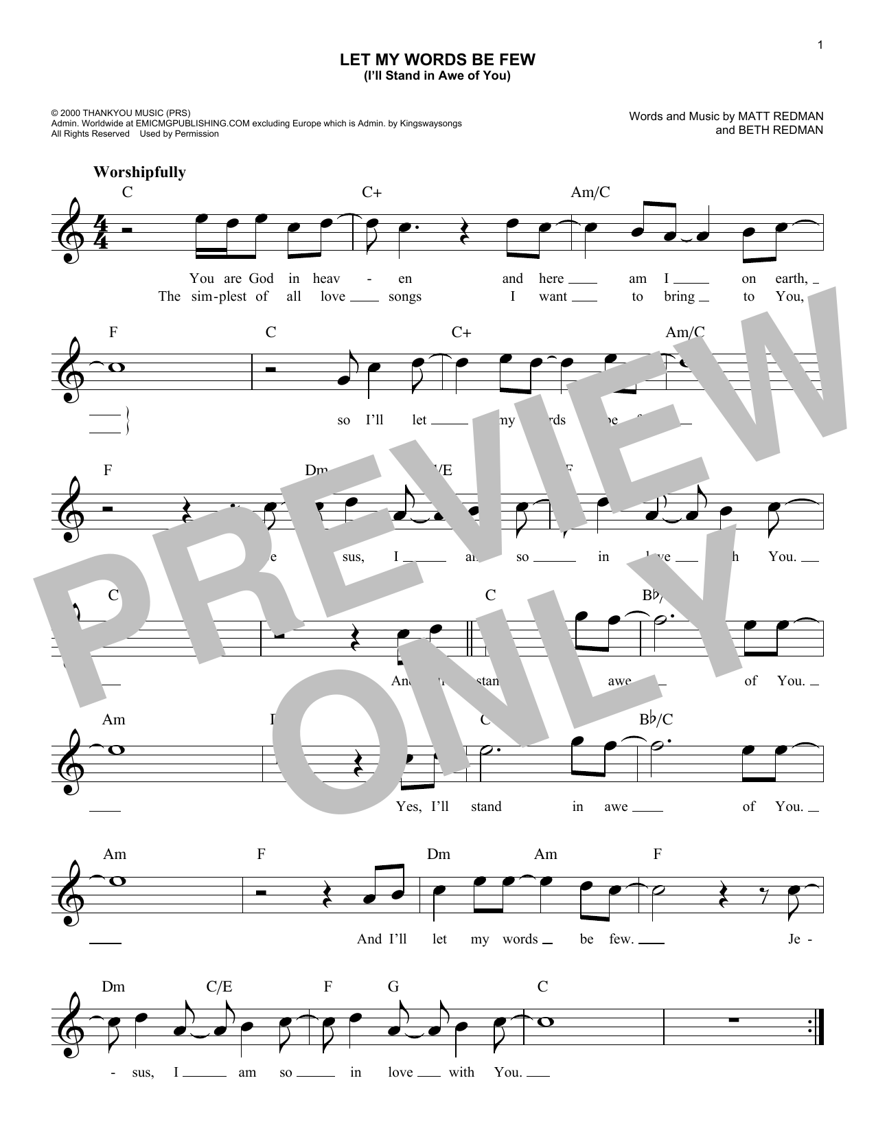 Download Matt Redman Let My Words Be Few (You Are God In Hea Sheet Music