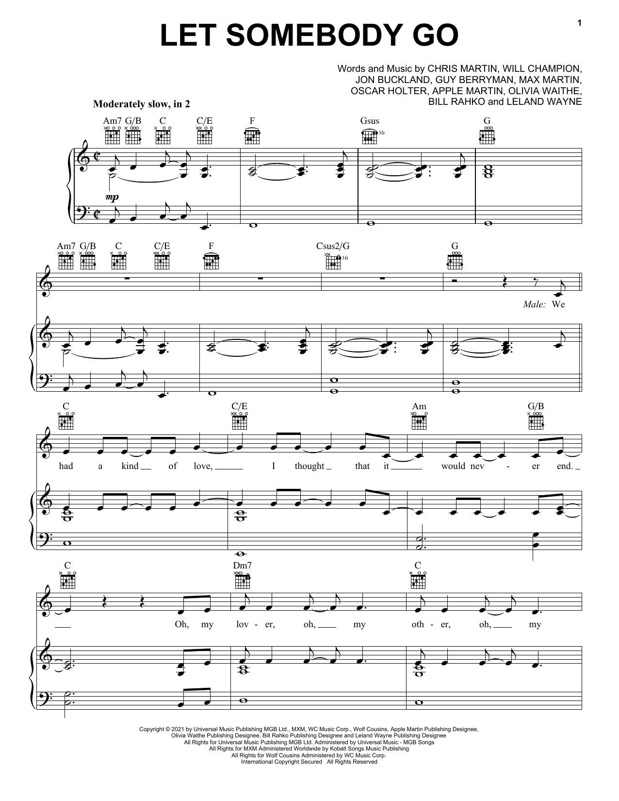 Download Coldplay Let Somebody Go (feat. Selena Gomez) Sheet Music