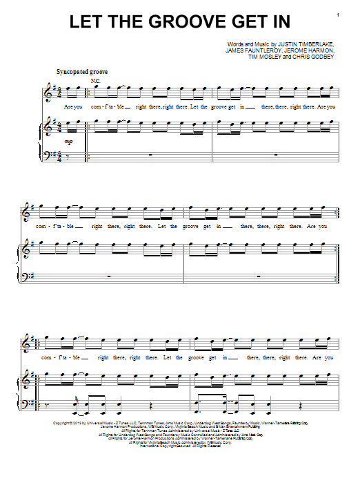 Download Justin Timberlake Let The Groove Get In Sheet Music