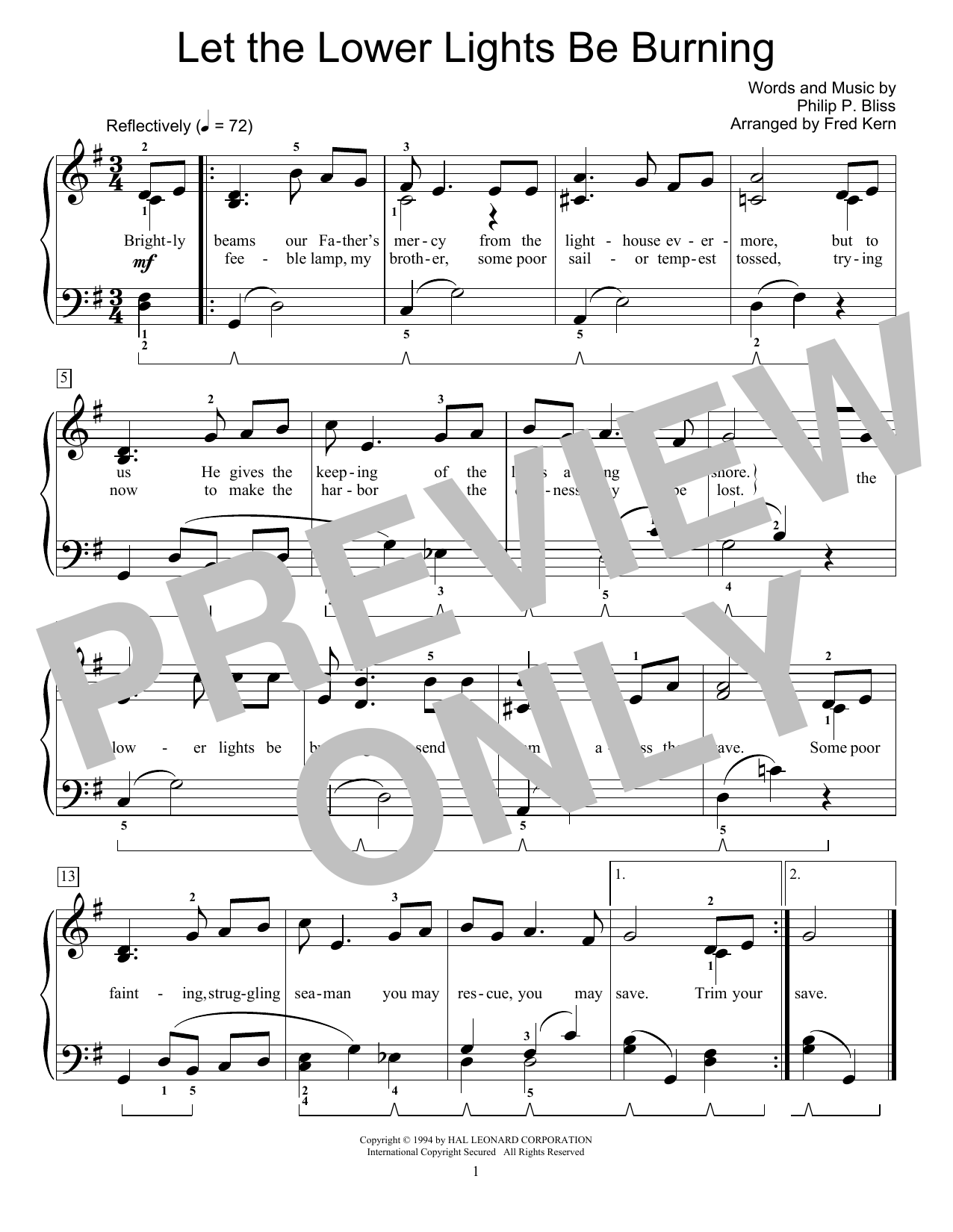 Download Philip P. Bliss Let The Lower Lights Be Burning Sheet Music