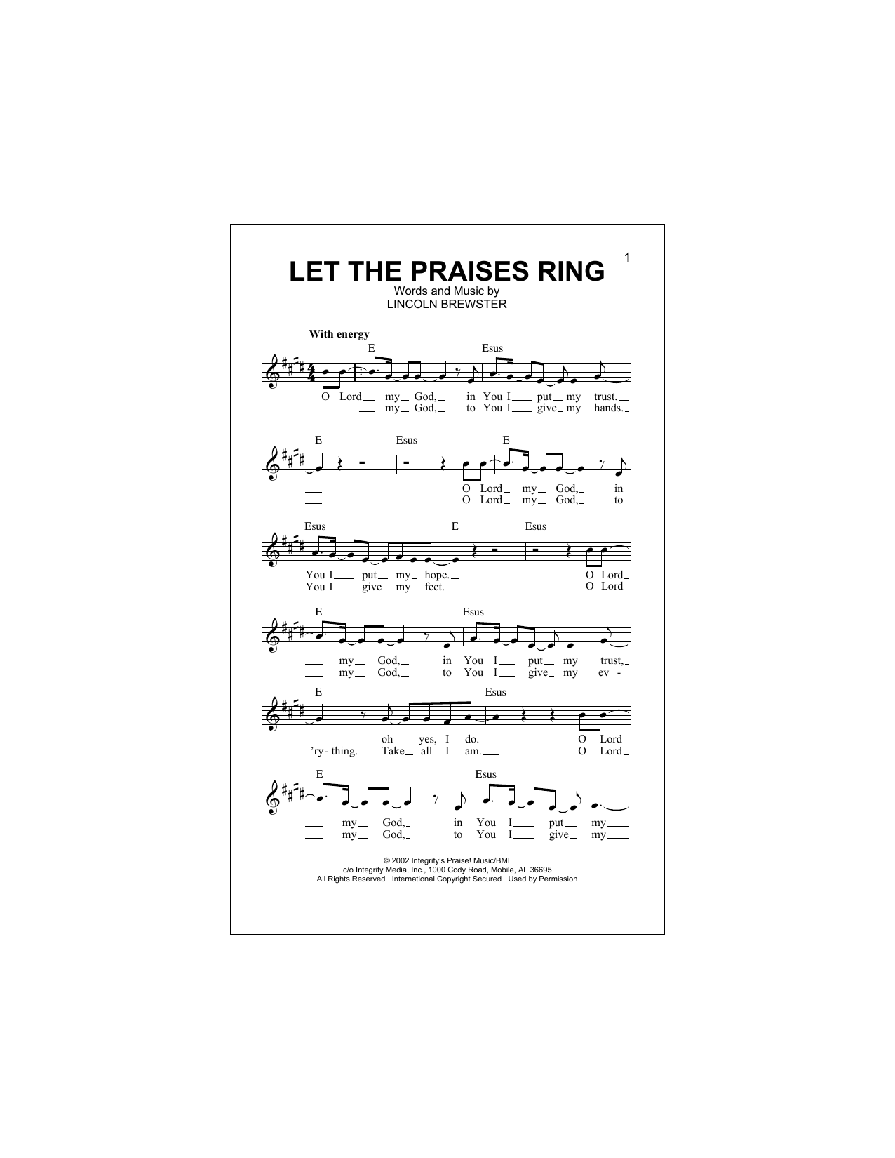 Download Lincoln Brewster Let The Praises Ring Sheet Music