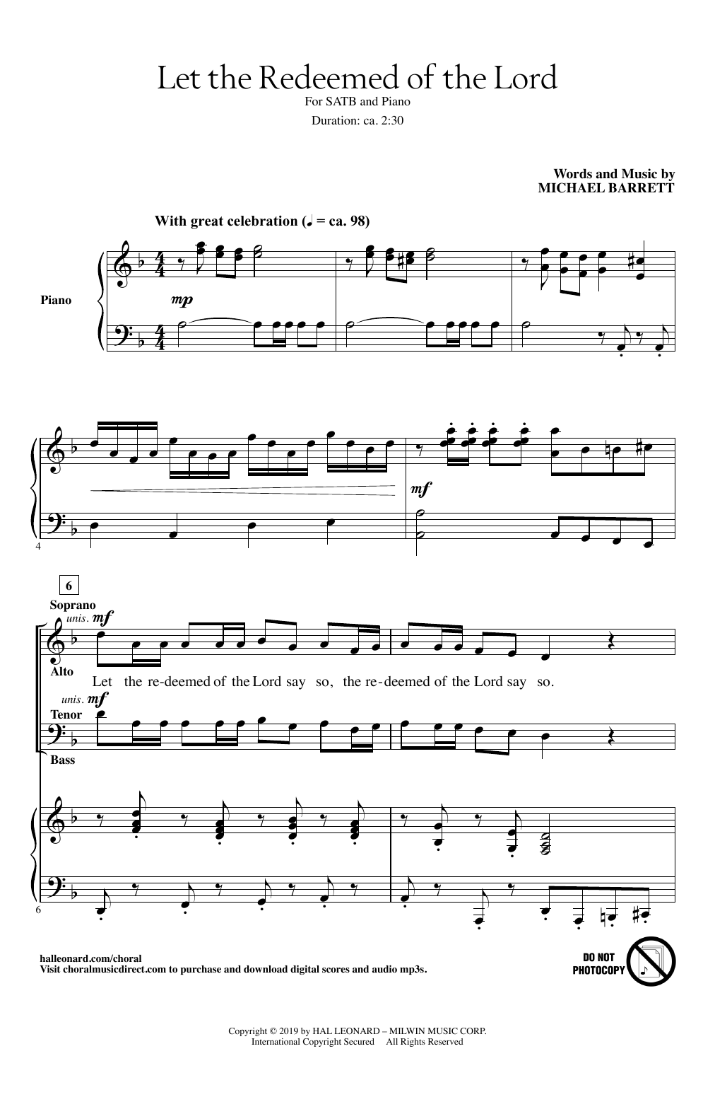 Download Michael Barrett Let The Redeemed Of The Lord Sheet Music