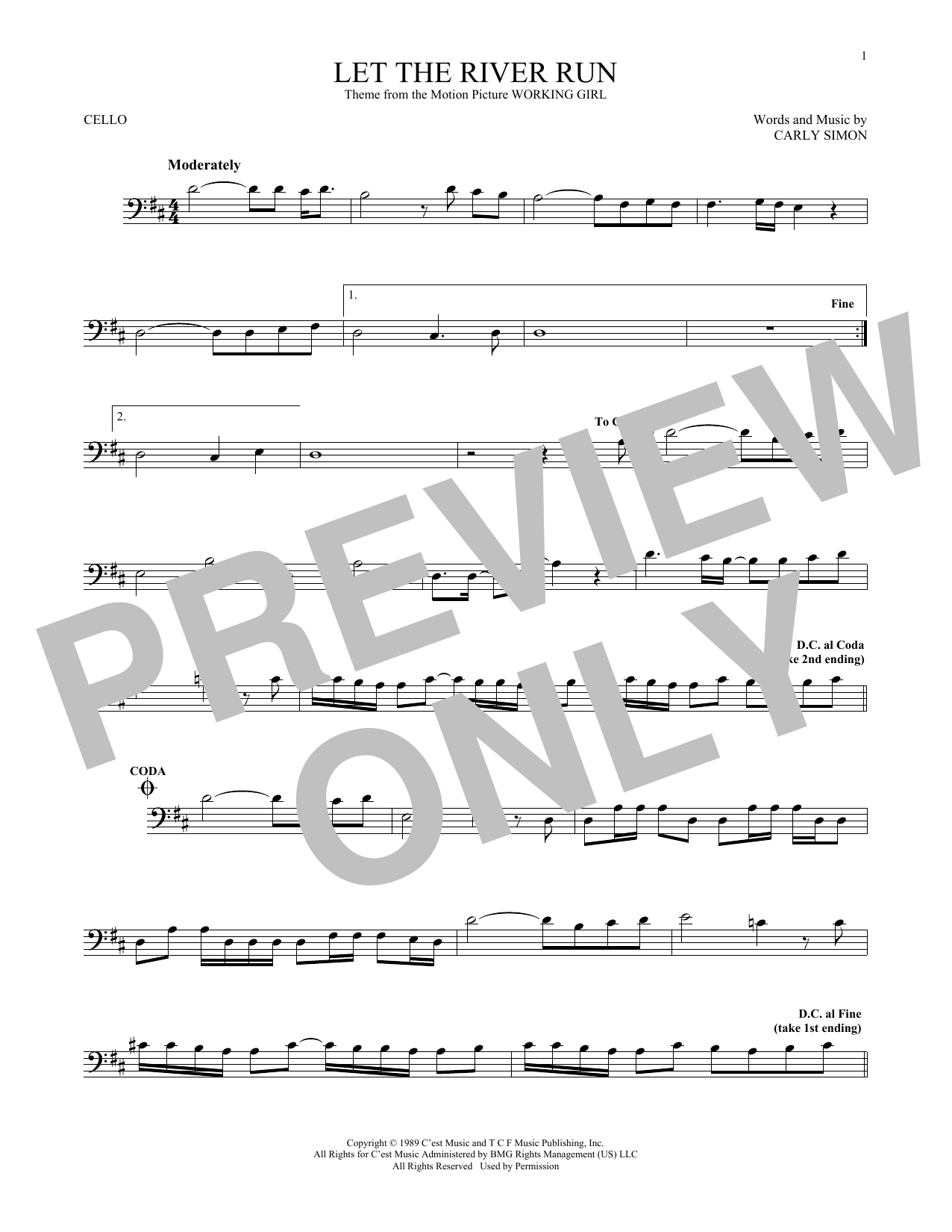 Download Carly Simon Let The River Run Sheet Music