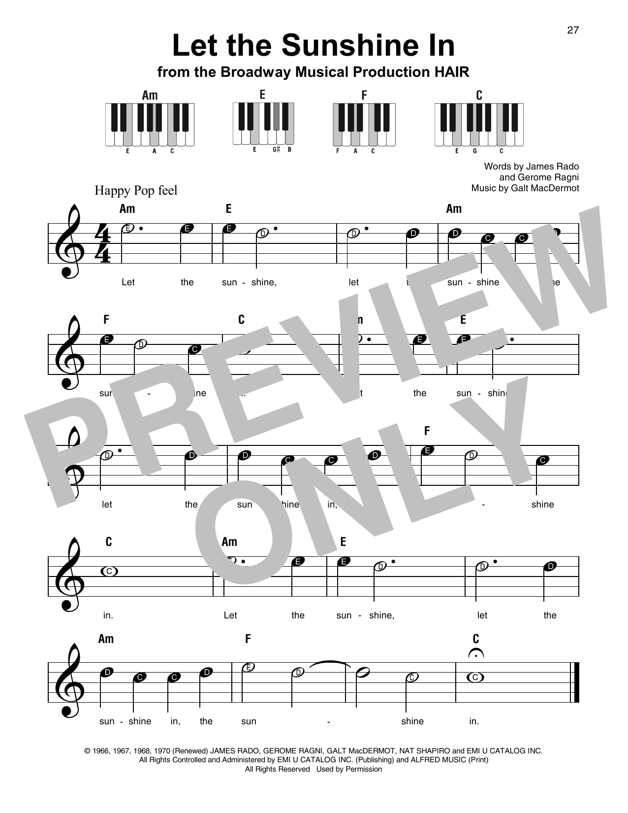 Download The Fifth Dimension Let The Sunshine In Sheet Music