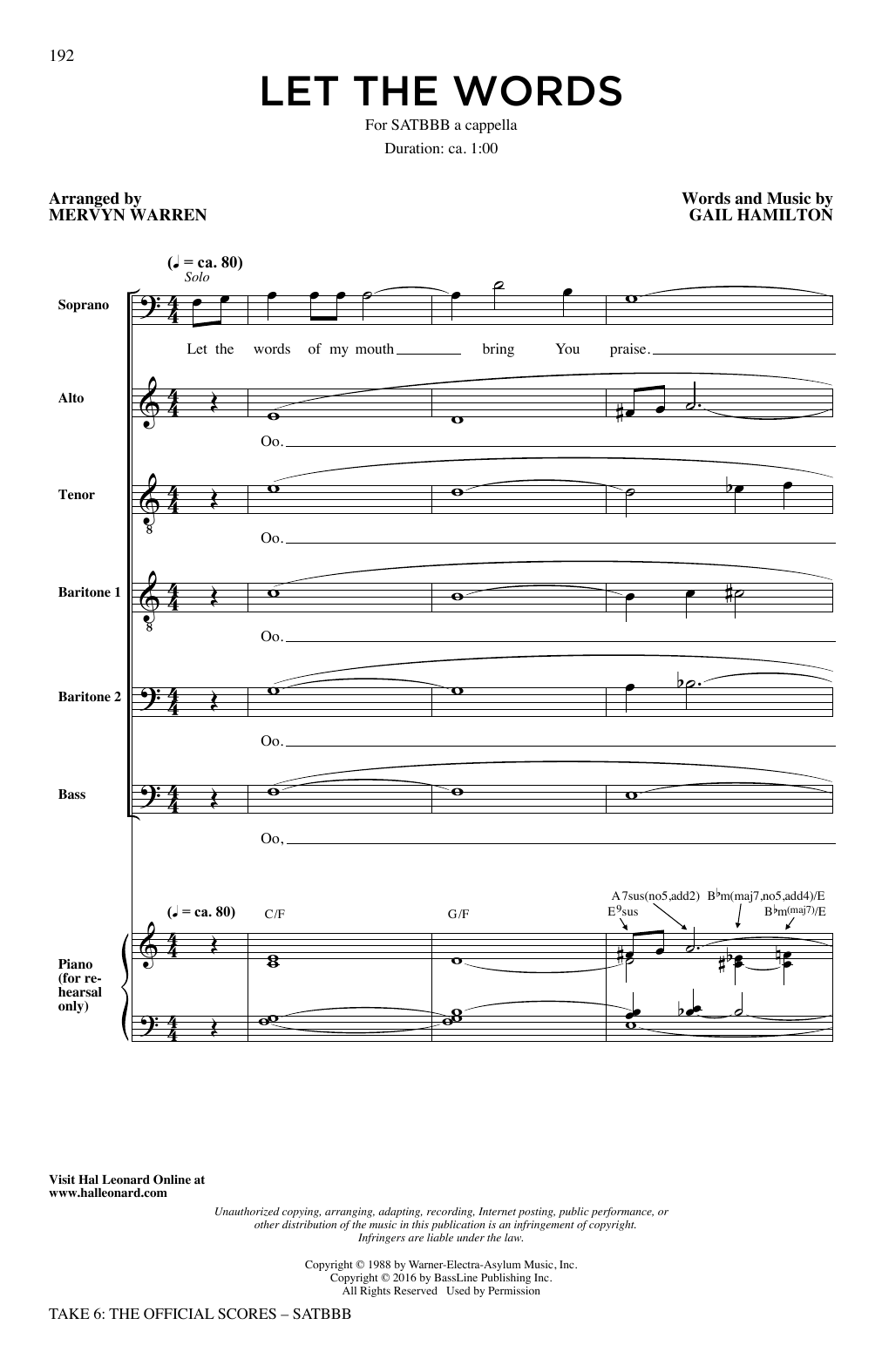 Download Take 6 Let The Words Sheet Music
