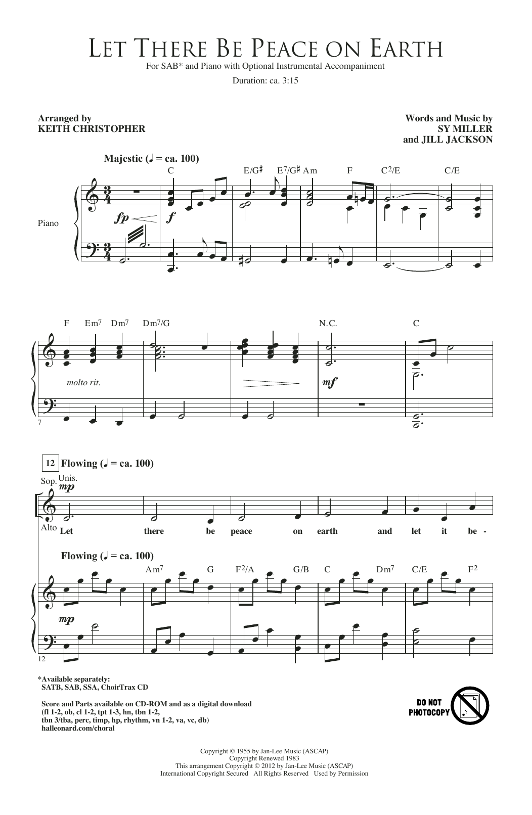 Download Sy Miller and Jill Jackson Let There Be Peace On Earth (arr. Keith Sheet Music