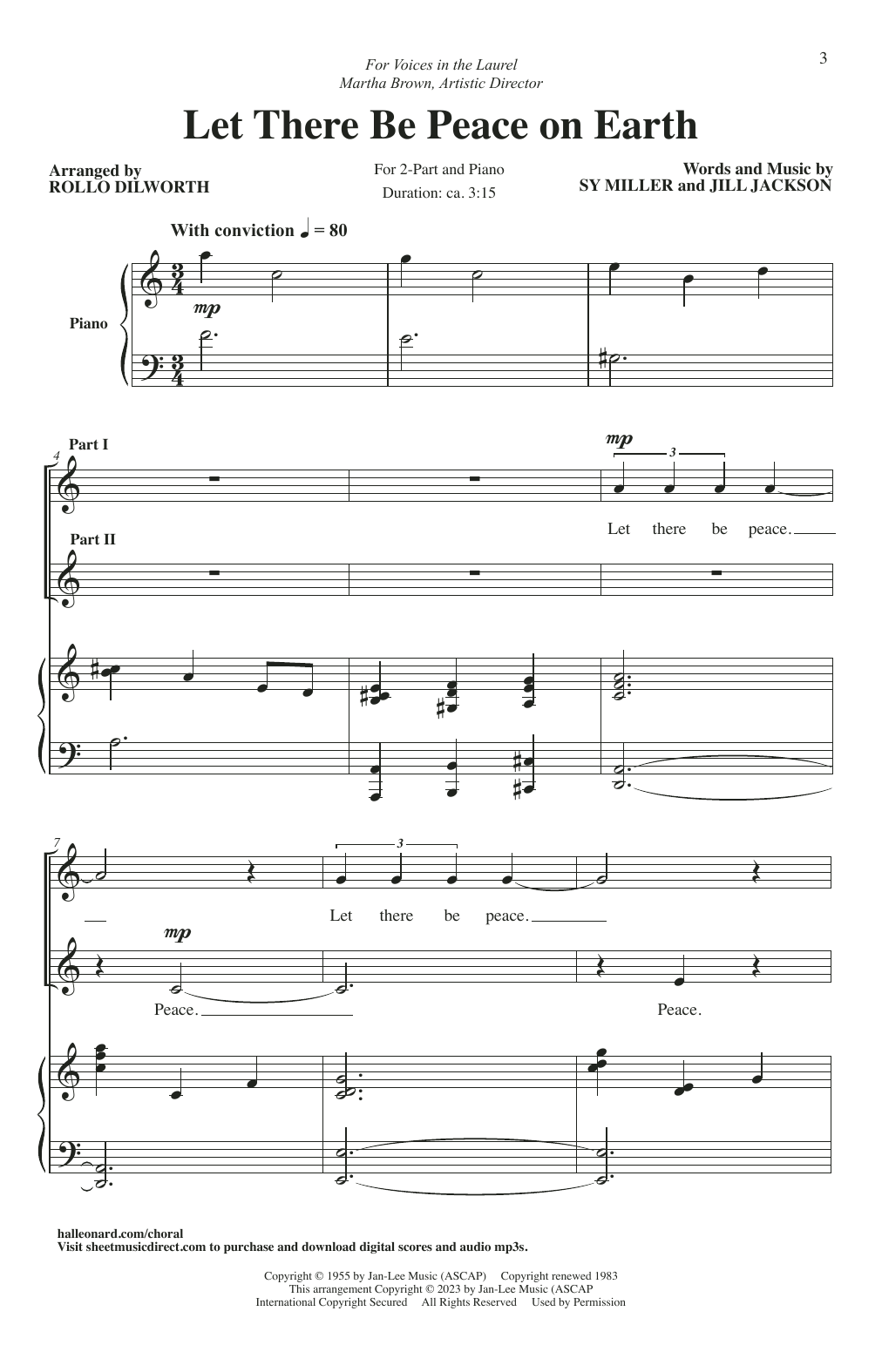 Download Sy Miller and Jill Jackson Let There Be Peace On Earth (arr. Rollo Sheet Music