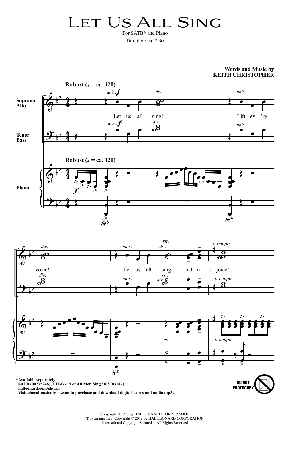 Download Keith Christopher Let Us All Sing Sheet Music