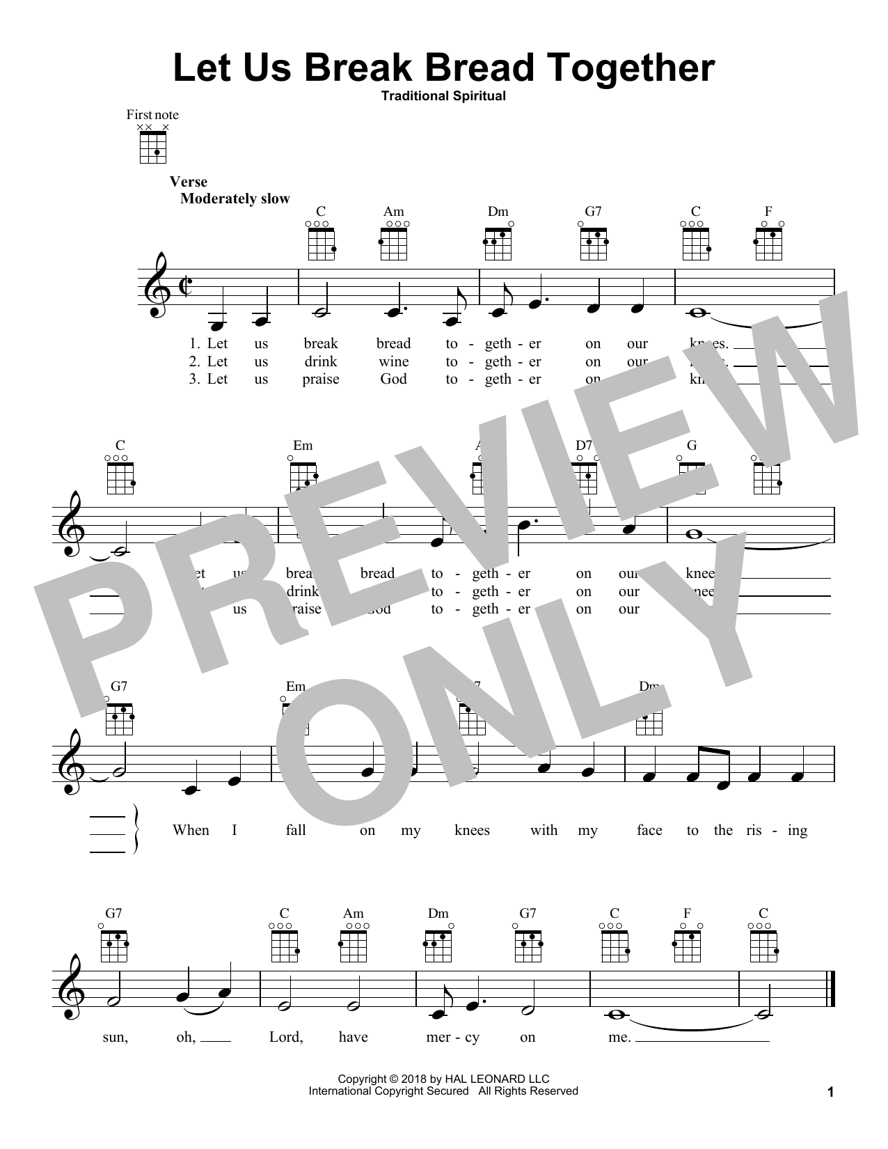 Download Traditional Spiritual Let Us Break Bread Together Sheet Music
