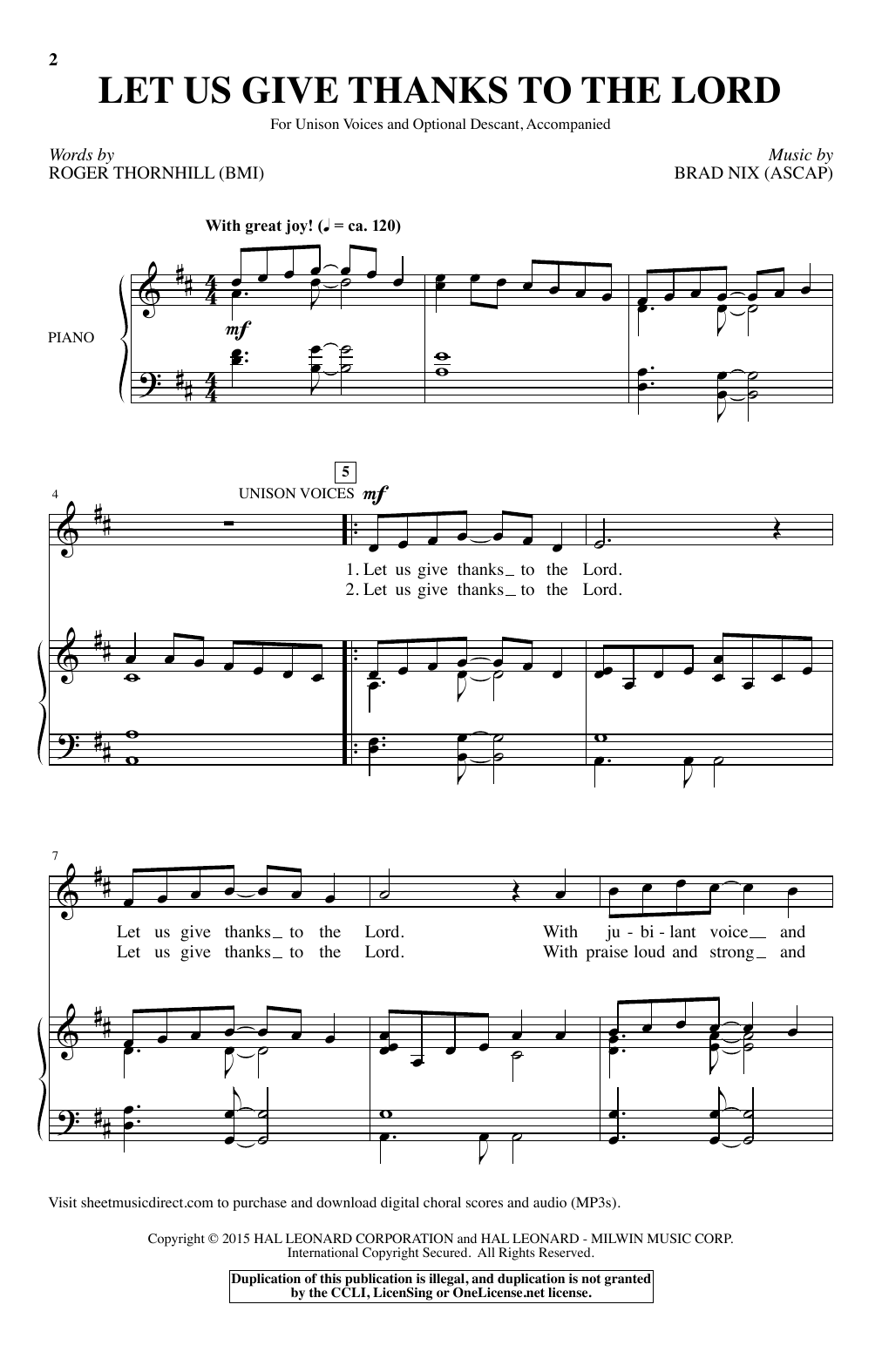 Download Brad Nix Let Us Give Thanks To The Lord Sheet Music
