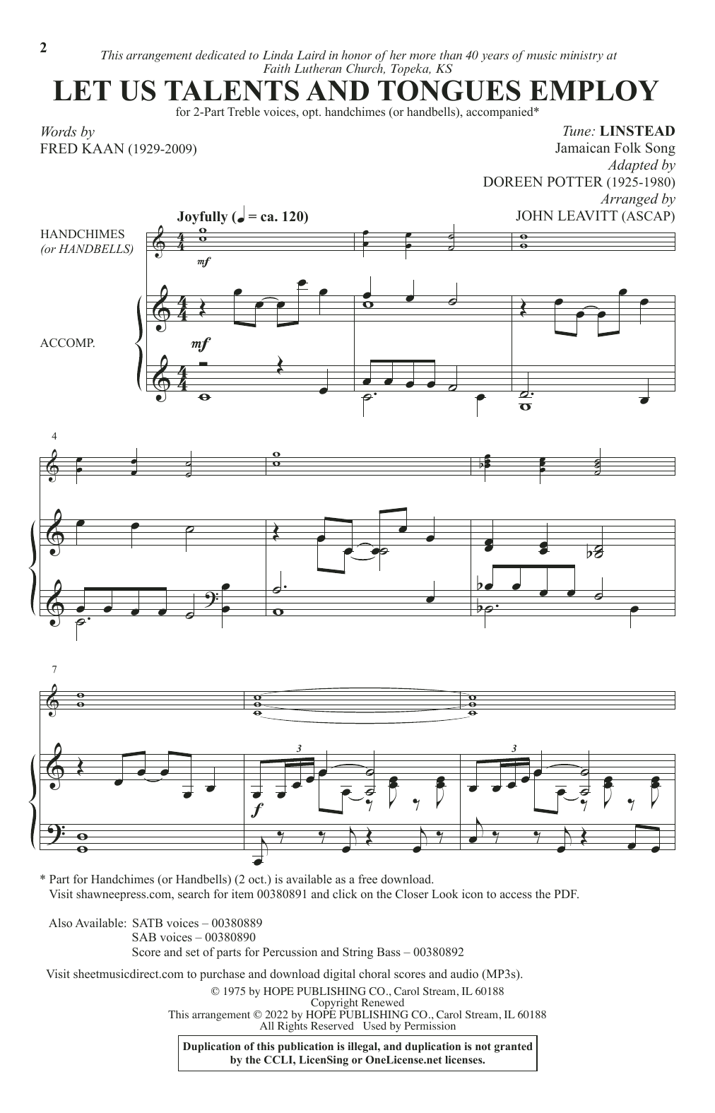 Download Fred Kaan Let Us Talents And Tongues Employ (arr. Sheet Music