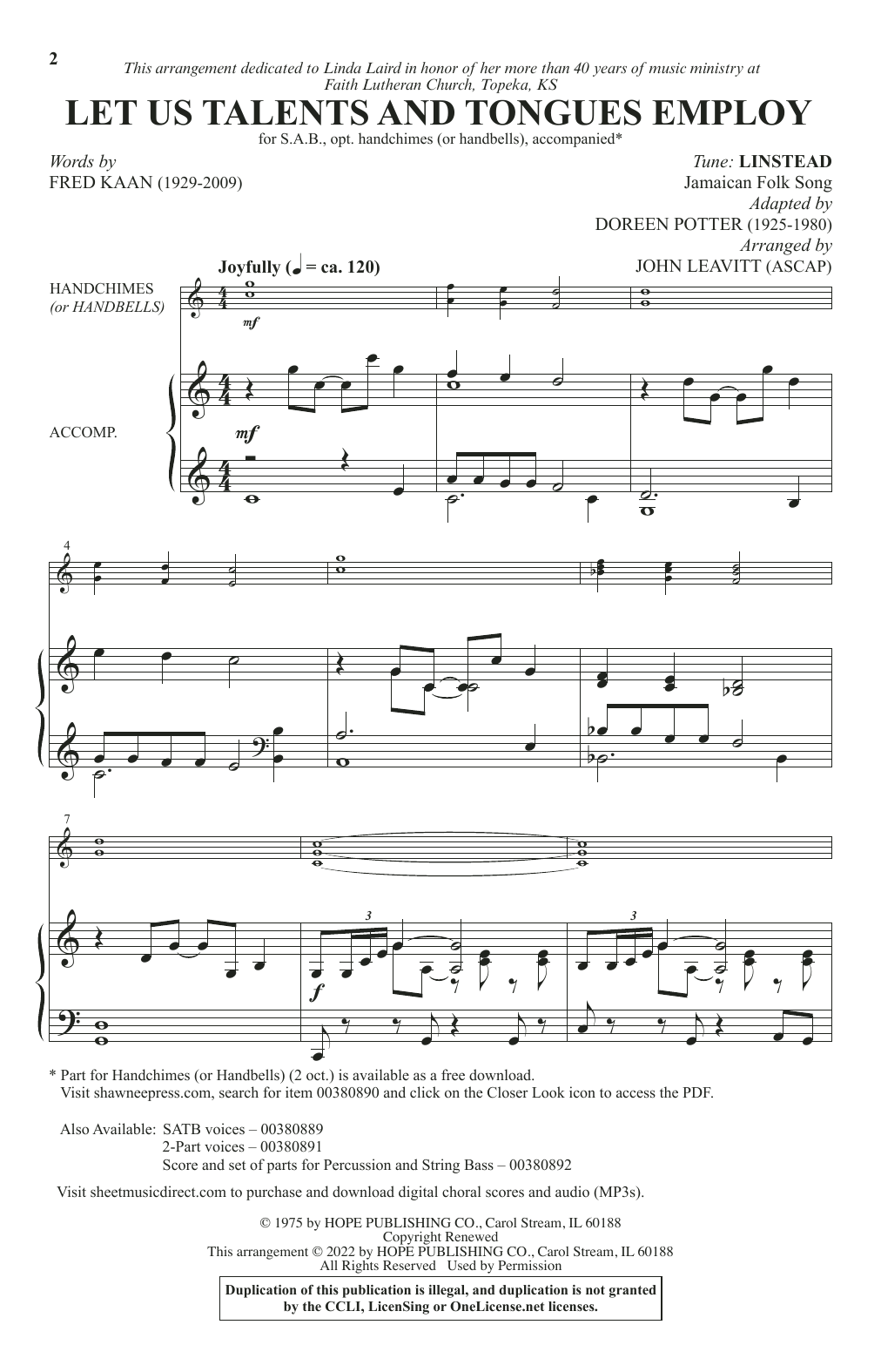Download Fred Kaan Let Us Talents And Tongues Employ (arr. Sheet Music